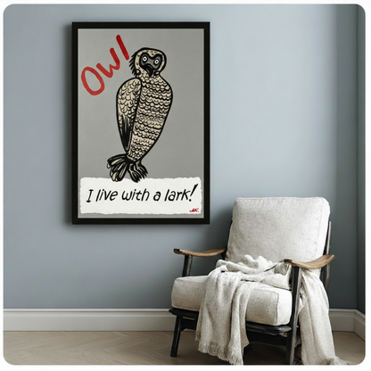 Owl Lark Retro Woodcut Canvas Art Wall Art