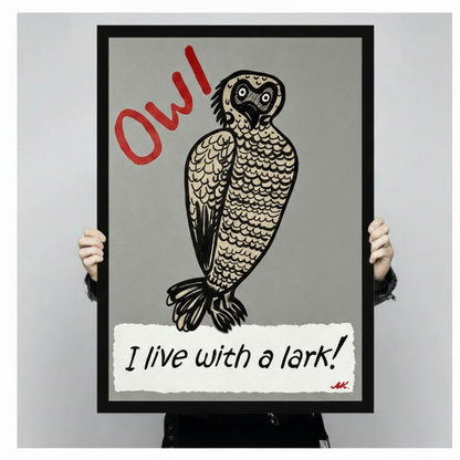 Owl Lark Retro Woodcut Canvas Art Wall Art