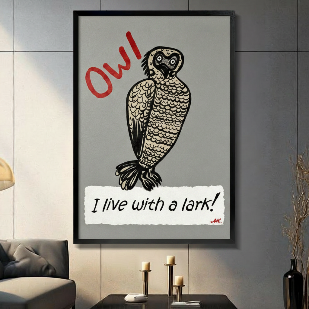 Owl Lark Retro Woodcut Canvas Art Wall Art
