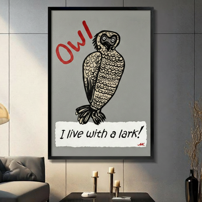 Owl Lark Retro Woodcut Canvas Art Wall Art