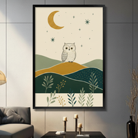 Boho Owl Moon Night Illustration Canvas Art Wall Art