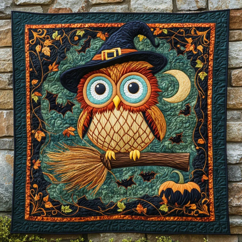 Owl Night Pumpkin Quilt Blanket