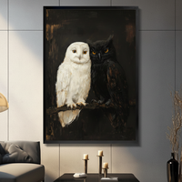 Dark Academia Black White Owl Duo Canvas Art Wall Art