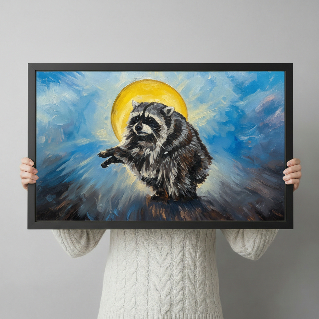 Holy Raccoon Oil Painting Funny Canvas Wall Art