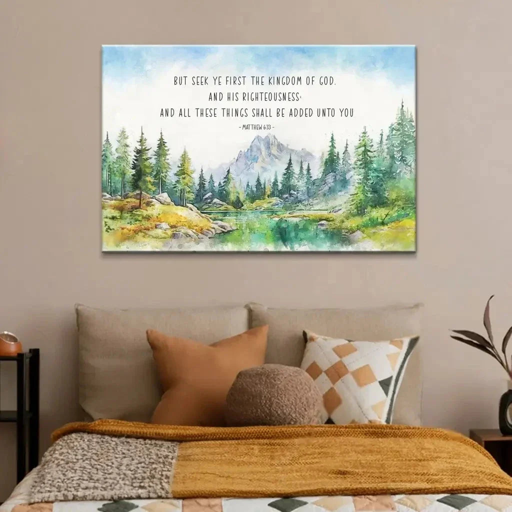seek first the kingdom of god matthew 6 33 kjv wall art canvas (Landscape) (view 6)
