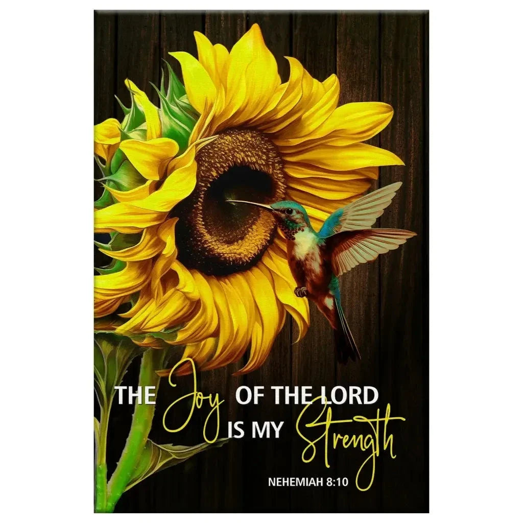 christian canvas print the joy of the lord is my strength wall art sunflower hummingbird (view 5)