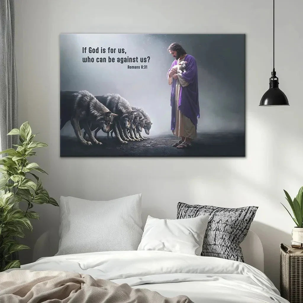 if god is for us who can be against us romans 8 31 wall art canvas (Landscape) (view 5)