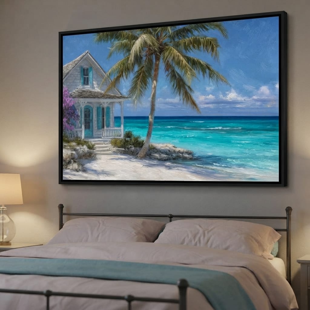 Palm Cottage Ocean Breeze View Canvas Wall Art