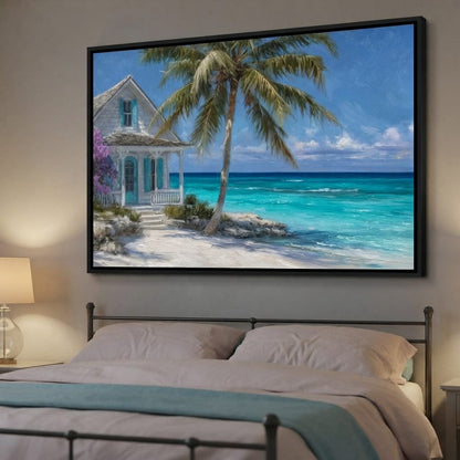 Palm Cottage Ocean Breeze View Canvas Wall Art
