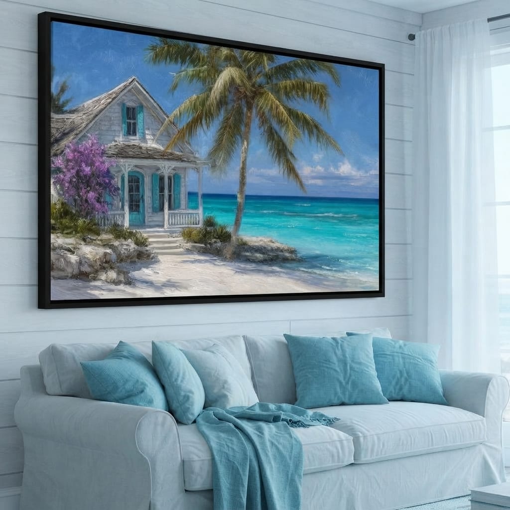 Palm Cottage Ocean Breeze View Canvas Wall Art