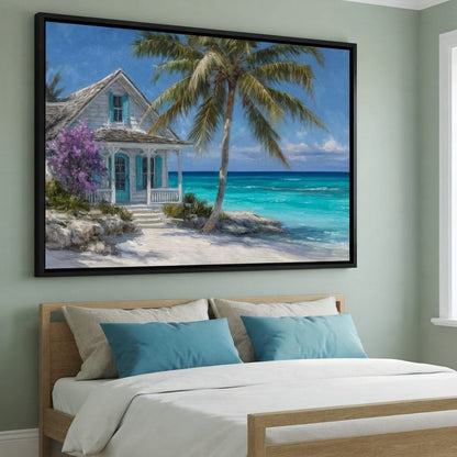 Palm Cottage Ocean Breeze View Canvas Wall Art