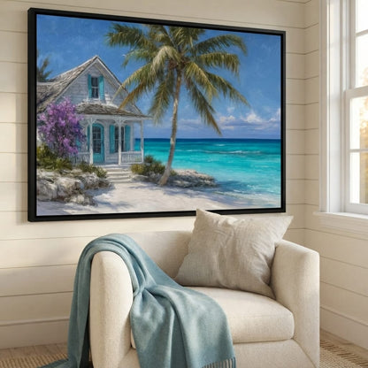 Palm Cottage Ocean Breeze View Canvas Wall Art