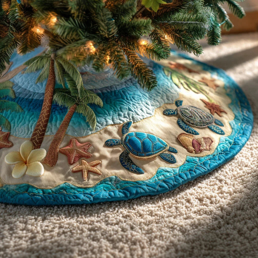 Palm Shore Christmas Quilted Tree Skirt