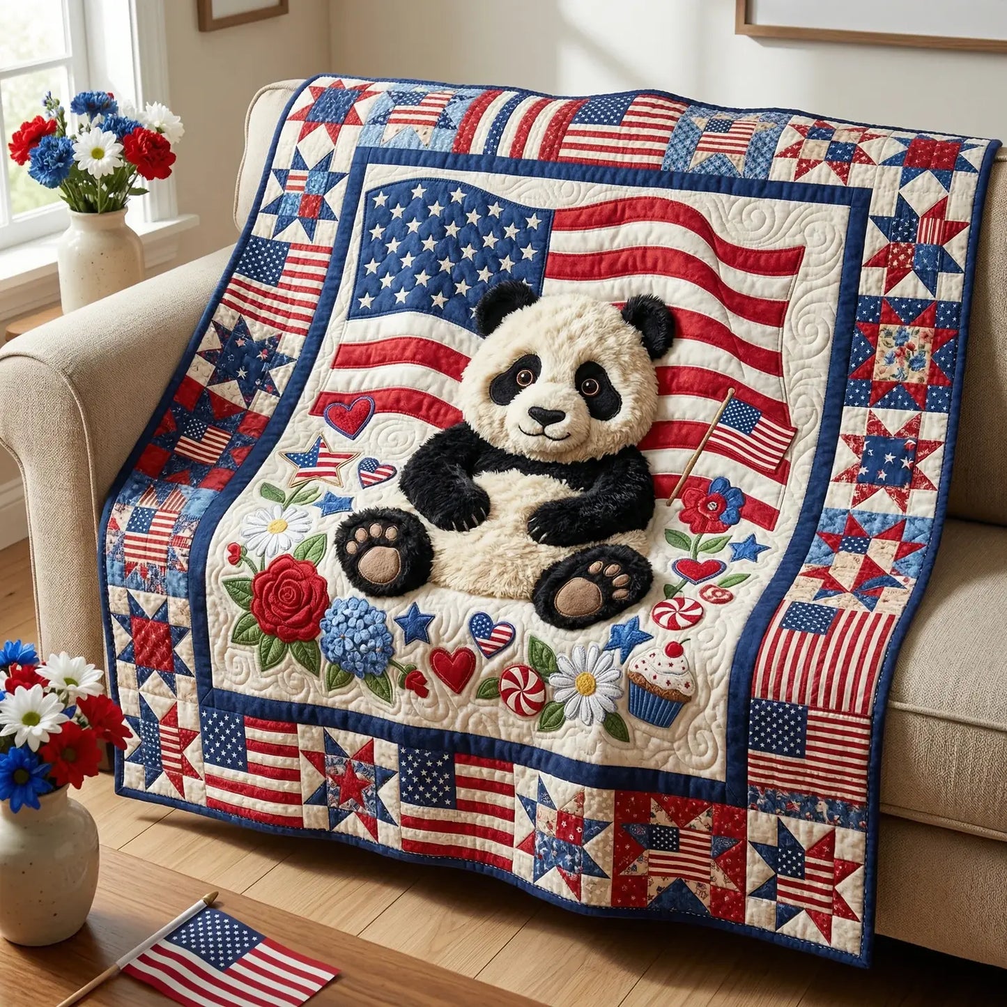 Panda America Quilt Blanket
