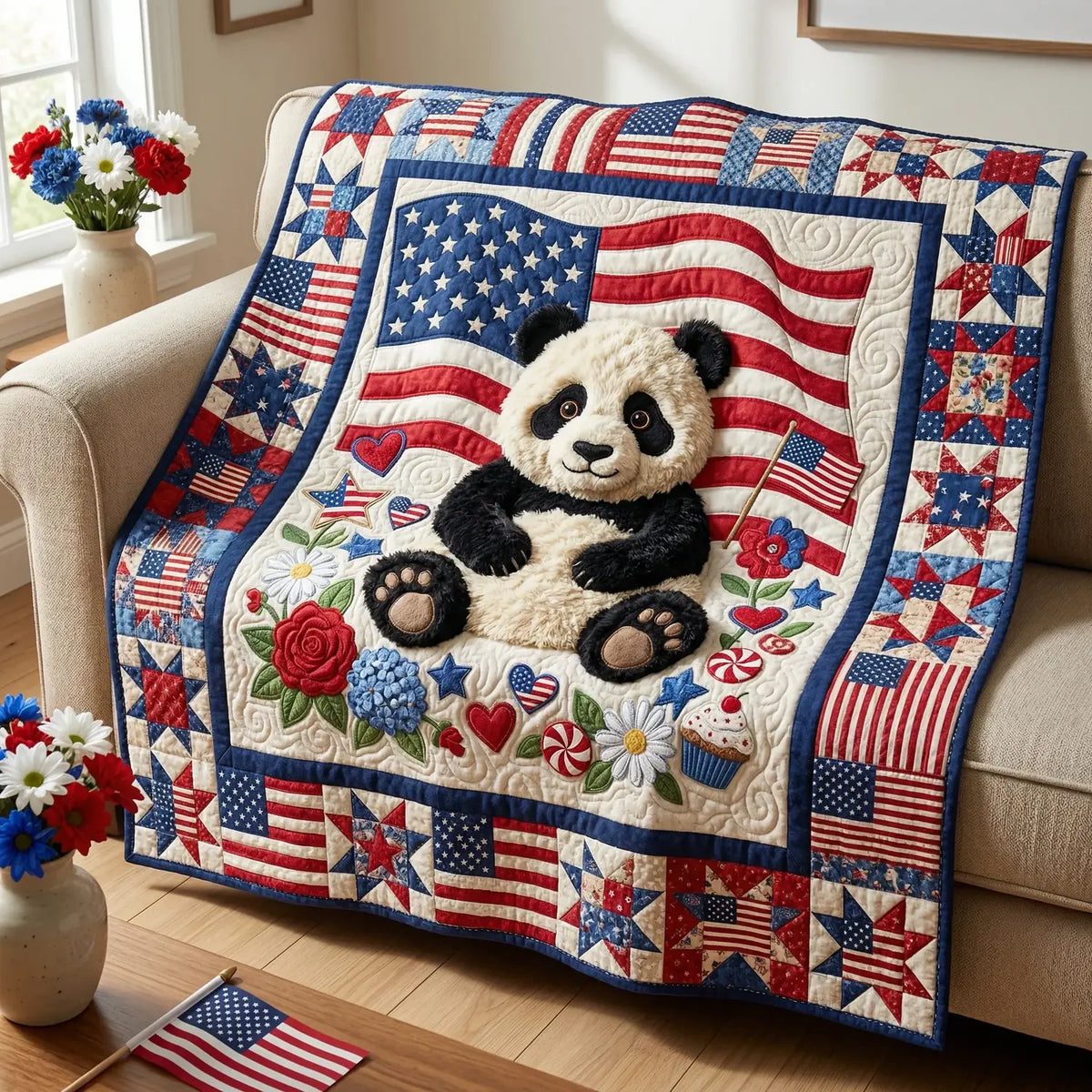 Panda America Quilt Blanket