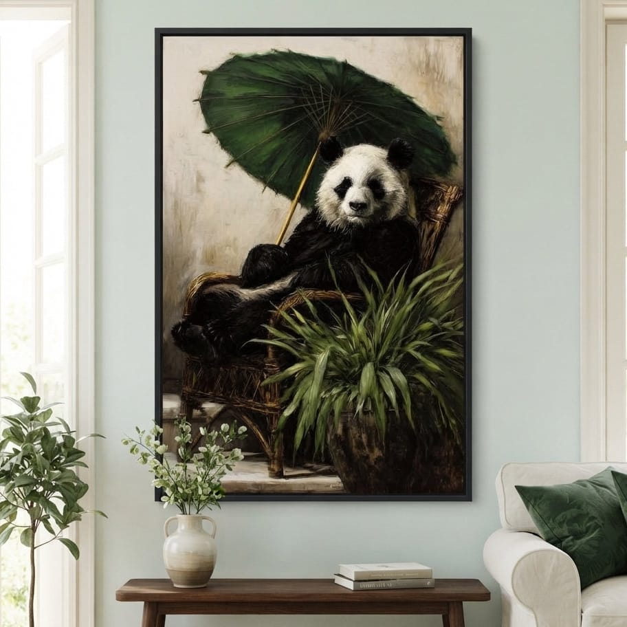 Panda Garden Parasol Calmness Canvas Wall Art