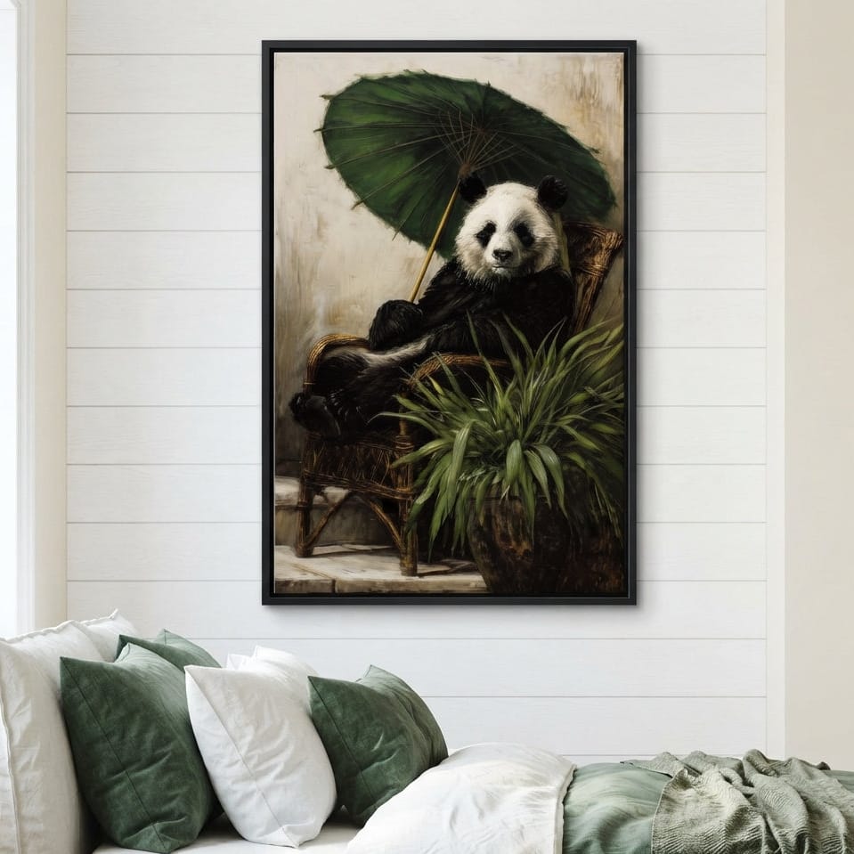 Panda Garden Parasol Calmness Canvas Wall Art
