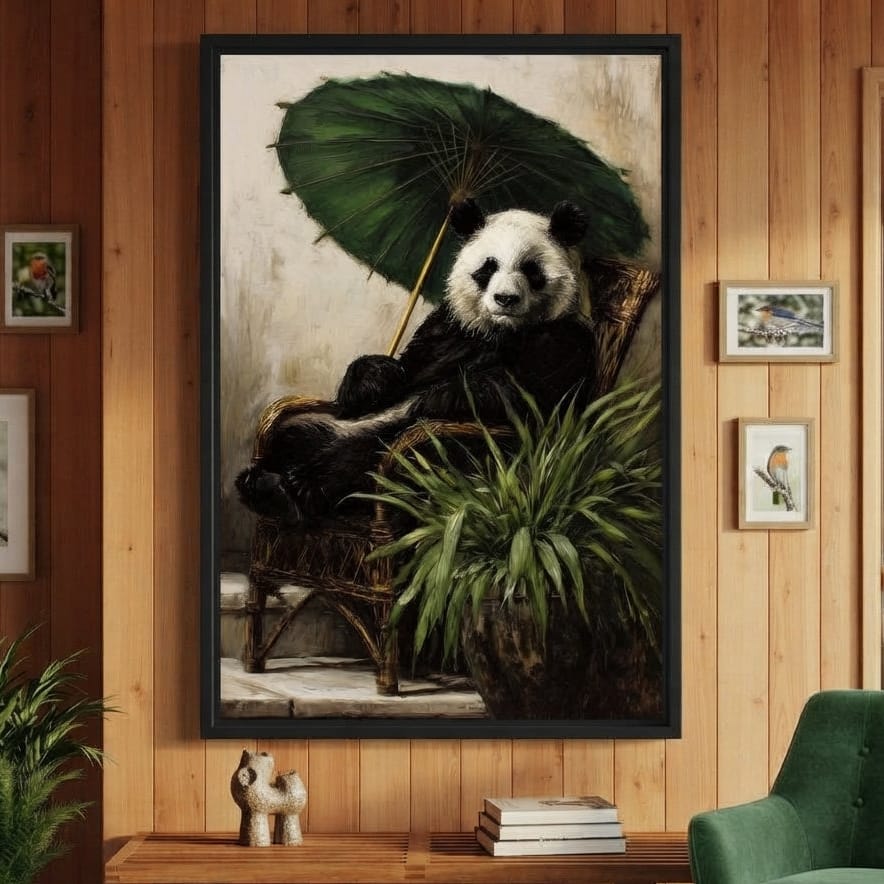 Panda Garden Parasol Calmness Canvas Wall Art