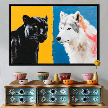 Panther And Wolf Color Clash Canvas Wall Art
