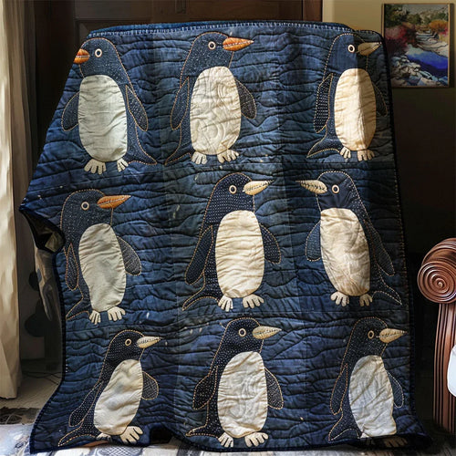 Parade Of Penguins Quilt Blanket