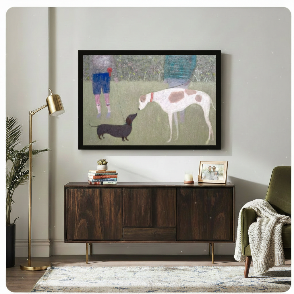 Park Walk Dog Duo Impressionist Canvas Art Wall Art