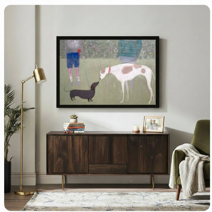 Park Walk Dog Duo Impressionist Canvas Art Wall Art