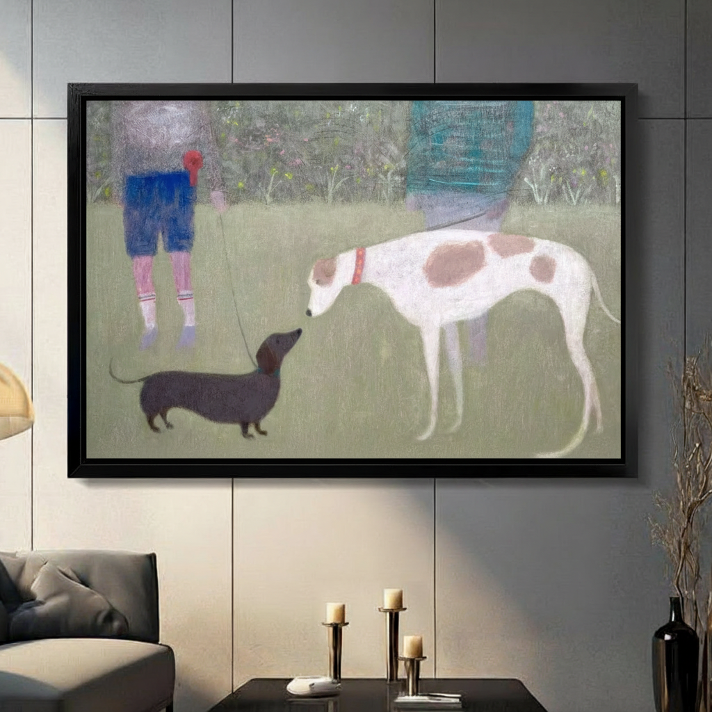Park Walk Dog Duo Impressionist Canvas Art Wall Art