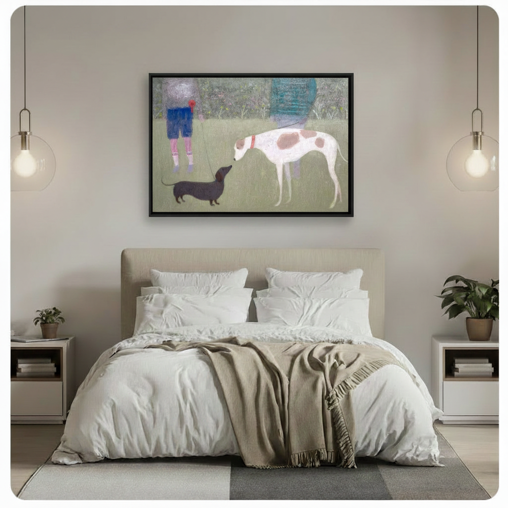 Park Walk Dog Duo Impressionist Canvas Art Wall Art