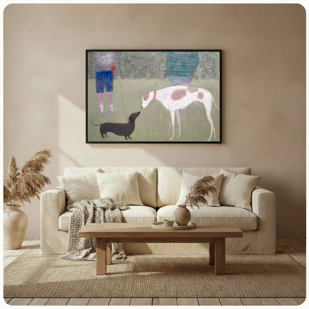 Park Walk Dog Duo Impressionist Canvas Art Wall Art