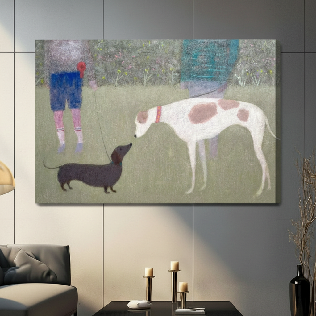 Park Walk Dog Duo Impressionist Canvas Art Wall Art