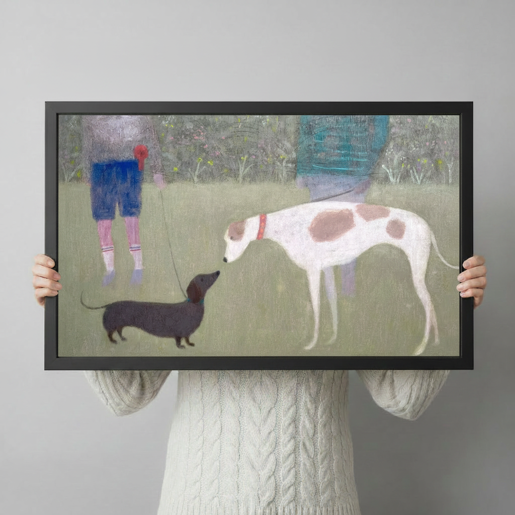 Park Walk Dog Duo Impressionist Canvas Art Wall Art