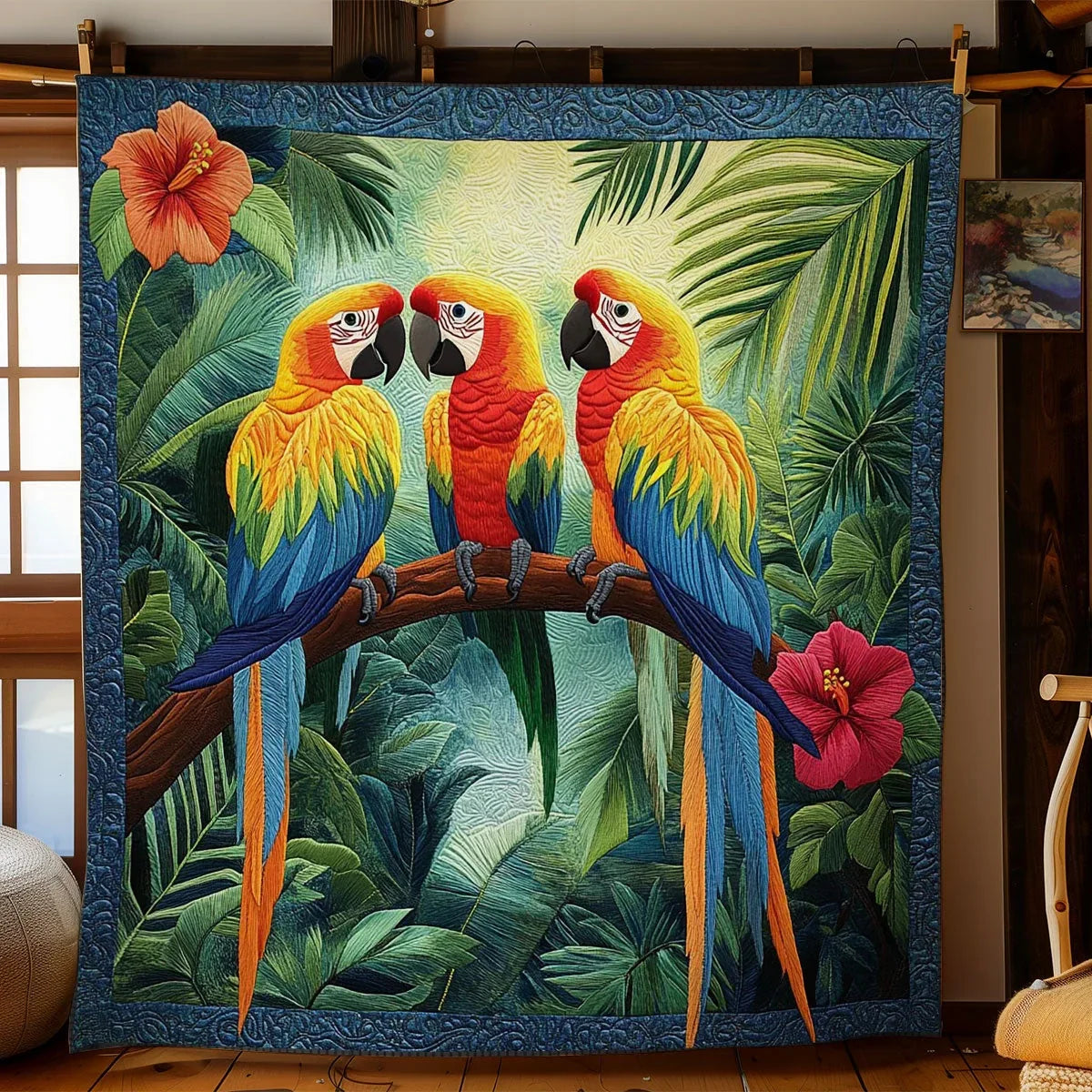 Parrot Forest Quilt Blanket