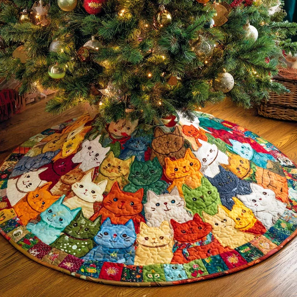 Pastel Patch Cat Ring Quilted Tree Skirt