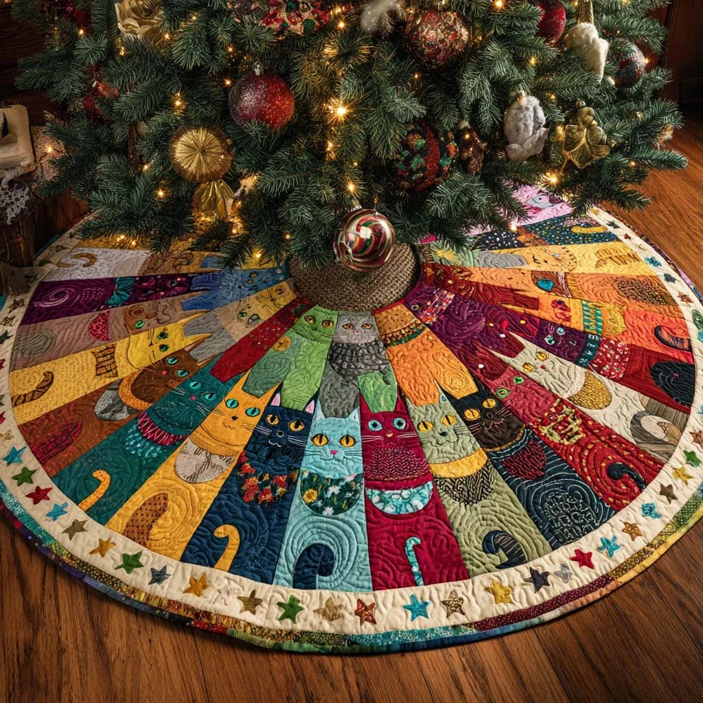 Patchwork Cat Festival Quilted Tree Skirt