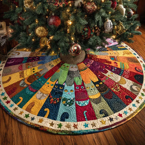 Patchwork Cat Festival Quilted Tree Skirt