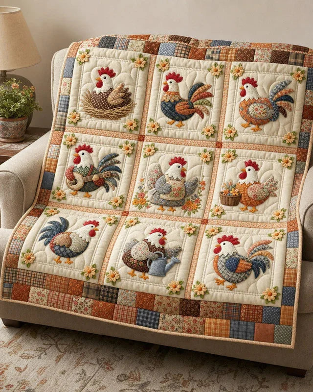Patchwork Chicken Quilt Blanket - Quilted Blanket by Wild and Way