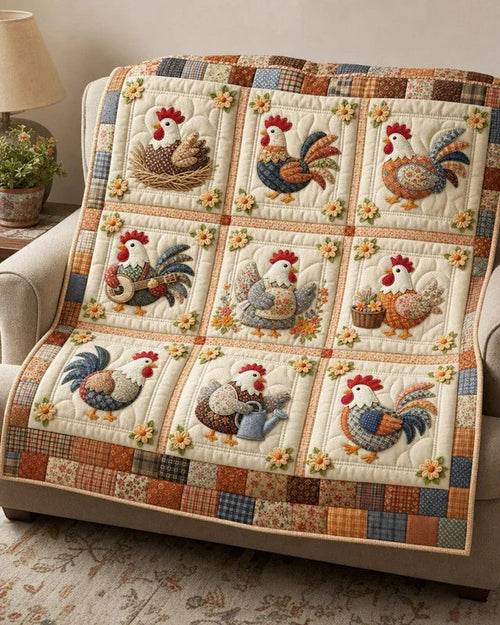 Patchwork Chicken Quilt Blanket - Quilted Blanket by Wild and Way