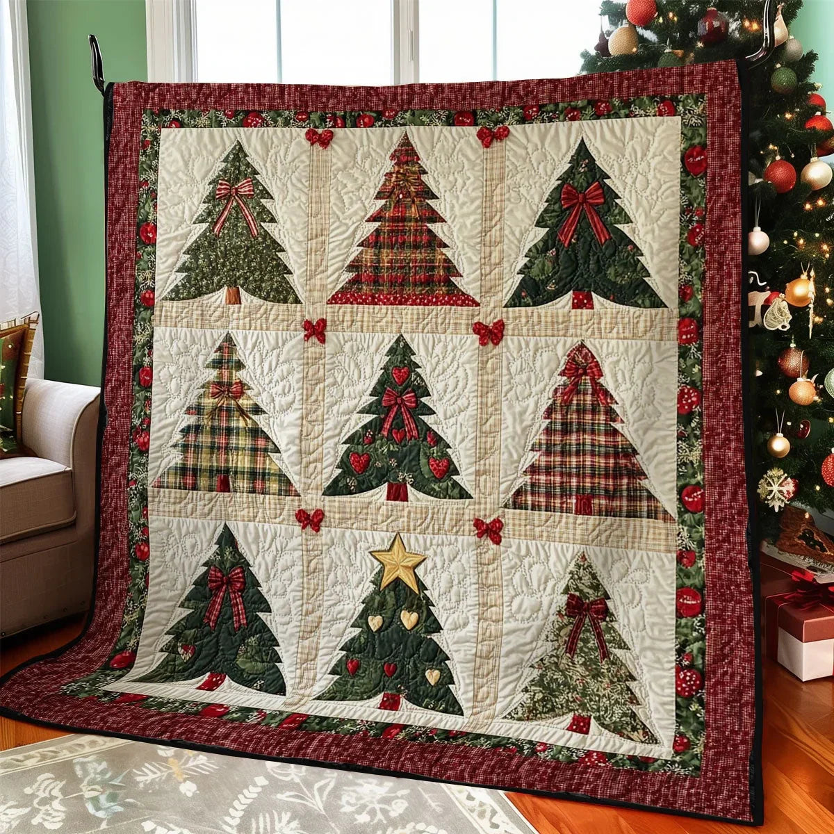 Patchwork Christmas Tree Quilt Blanket