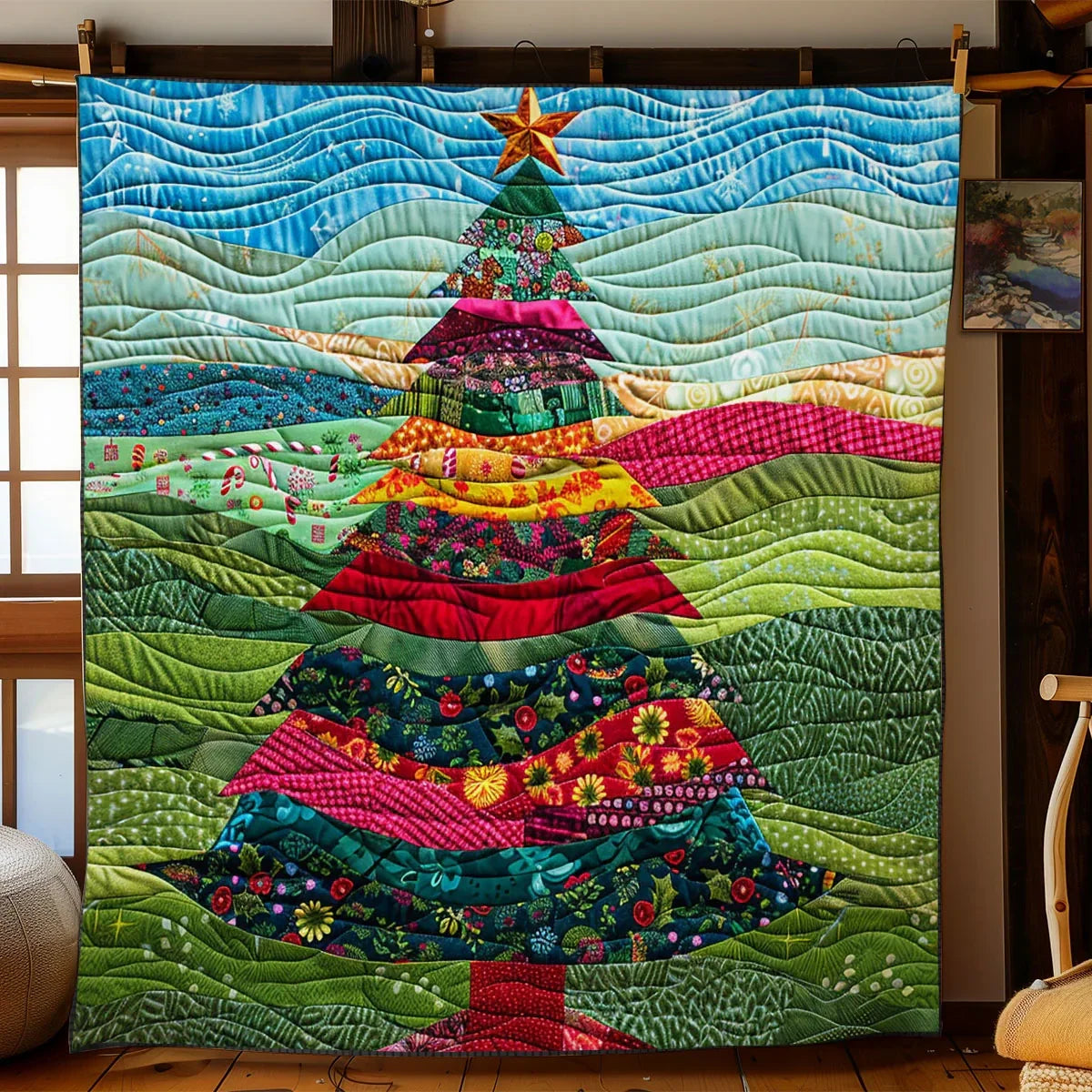 Patchwork Christmas Tree Quilt Blanket