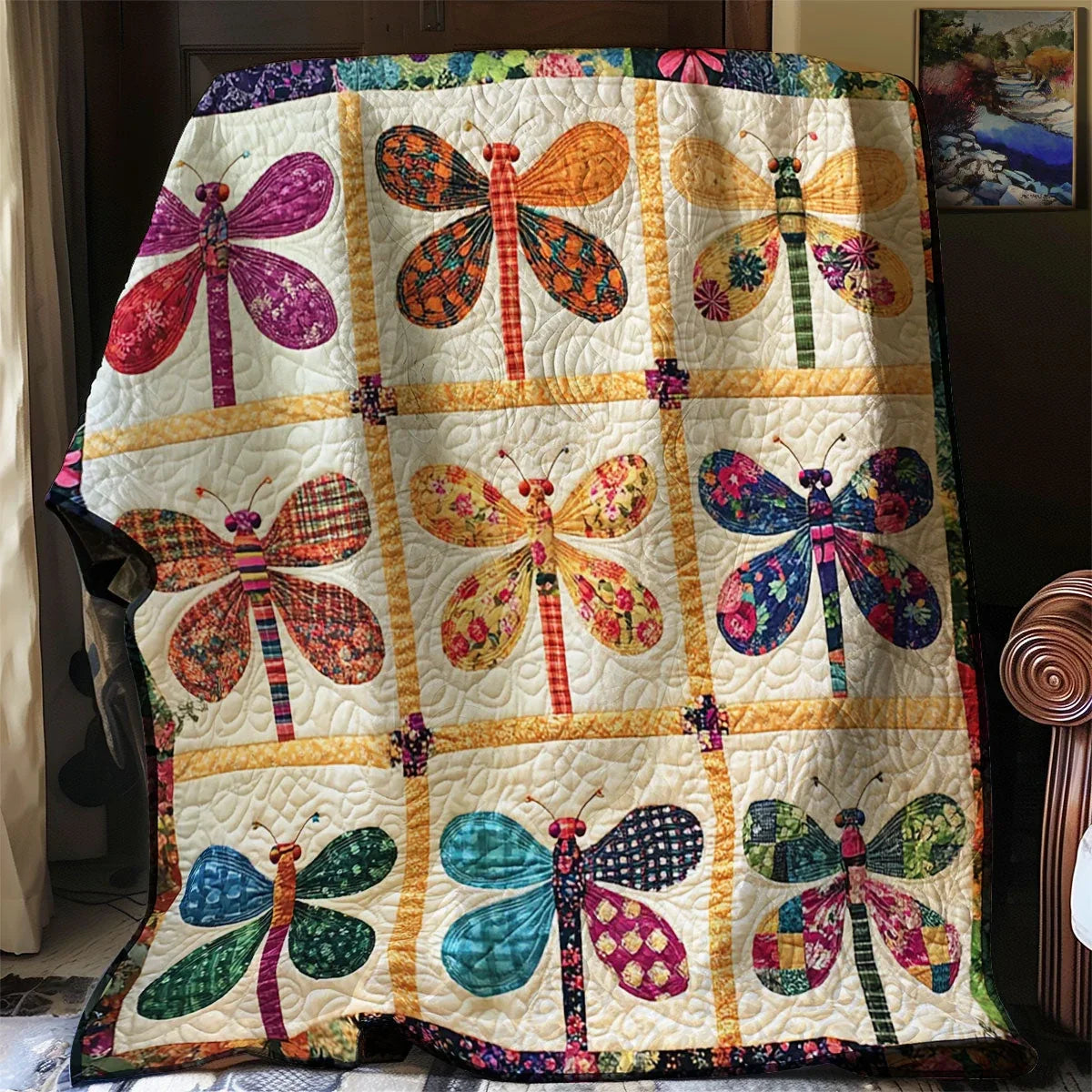Patchwork Dragonfly Quilt Blanket