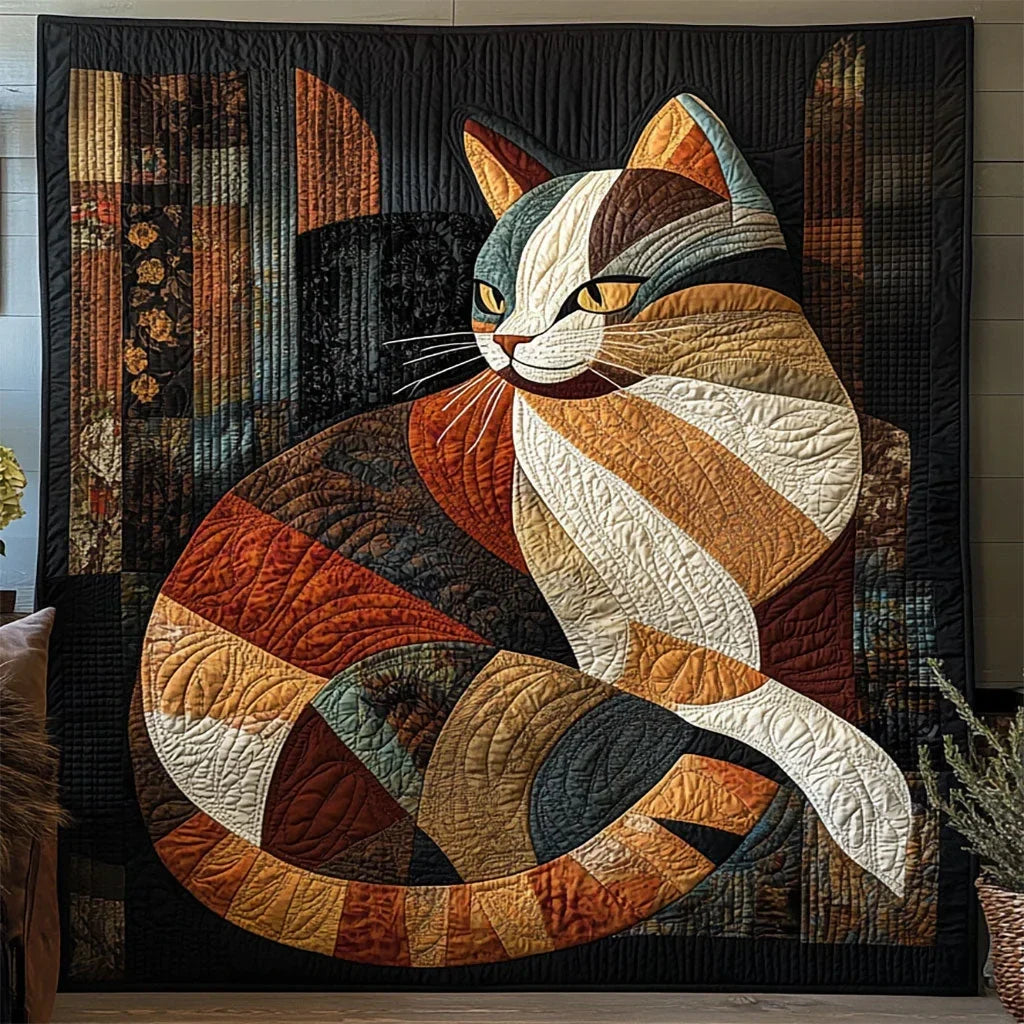 Patchwork Geometric Cat Quilt Blanket