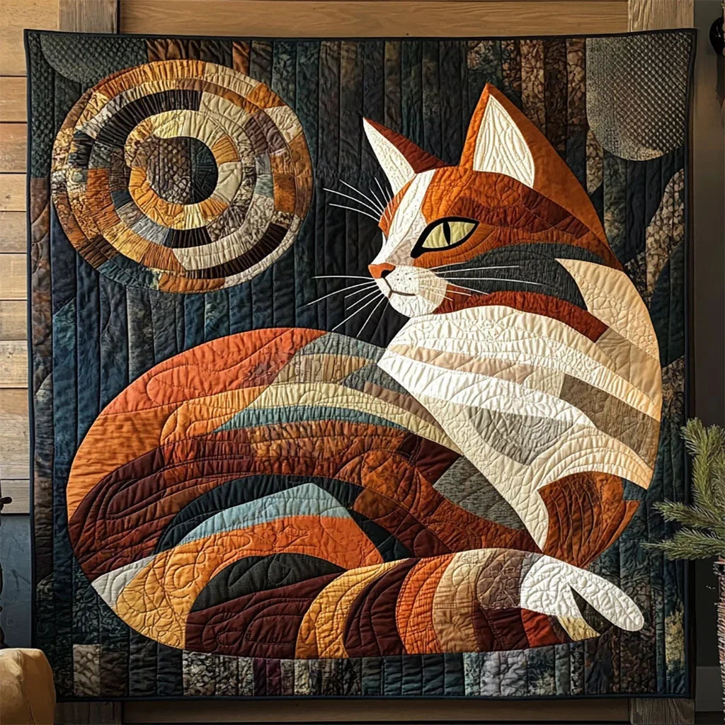 Patchwork Geometric Cat Quilt Blanket