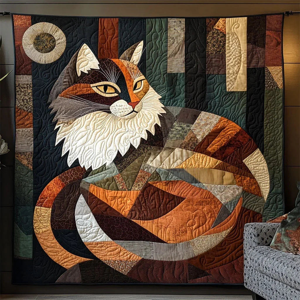 Patchwork Geometric Cat Quilt Blanket