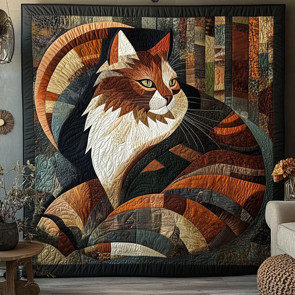 Patchwork Geometric Cat Quilt Blanket
