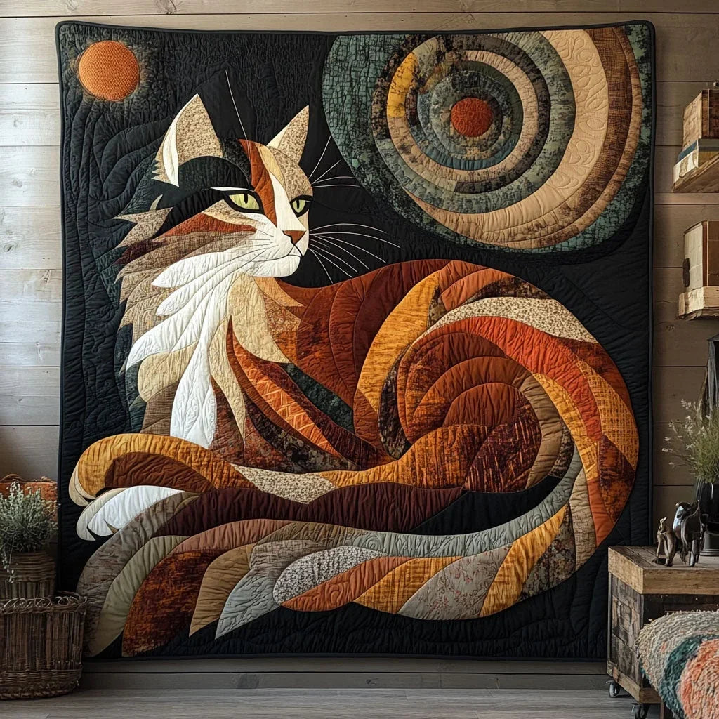 Patchwork Geometric Cat Quilt Blanket