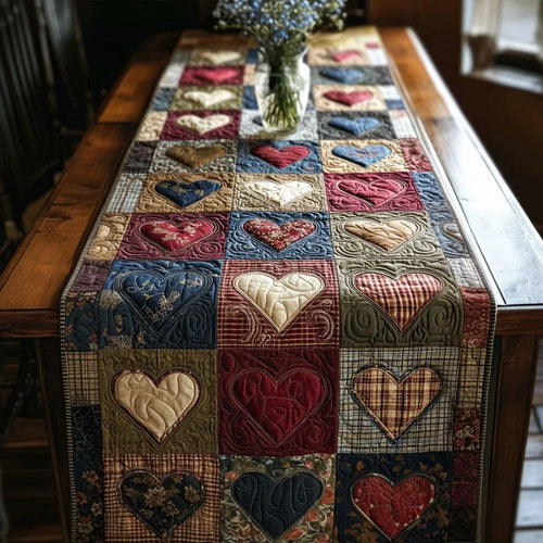 Patchwork Hearts Quilted Table Runner