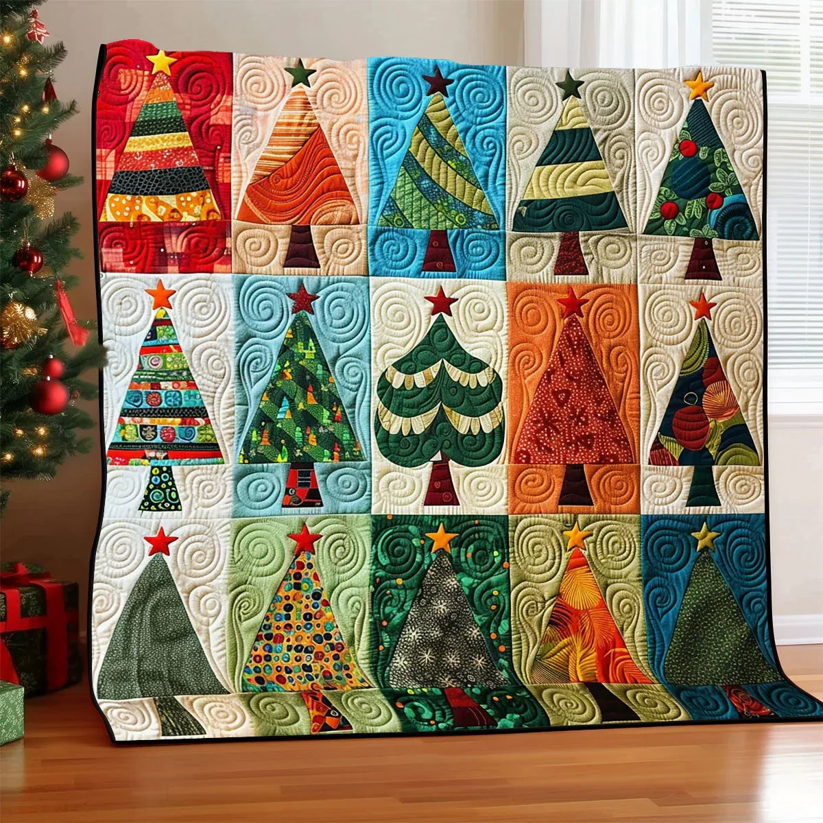 Patchwork Holiday Christmas Tree Quilt Blanket