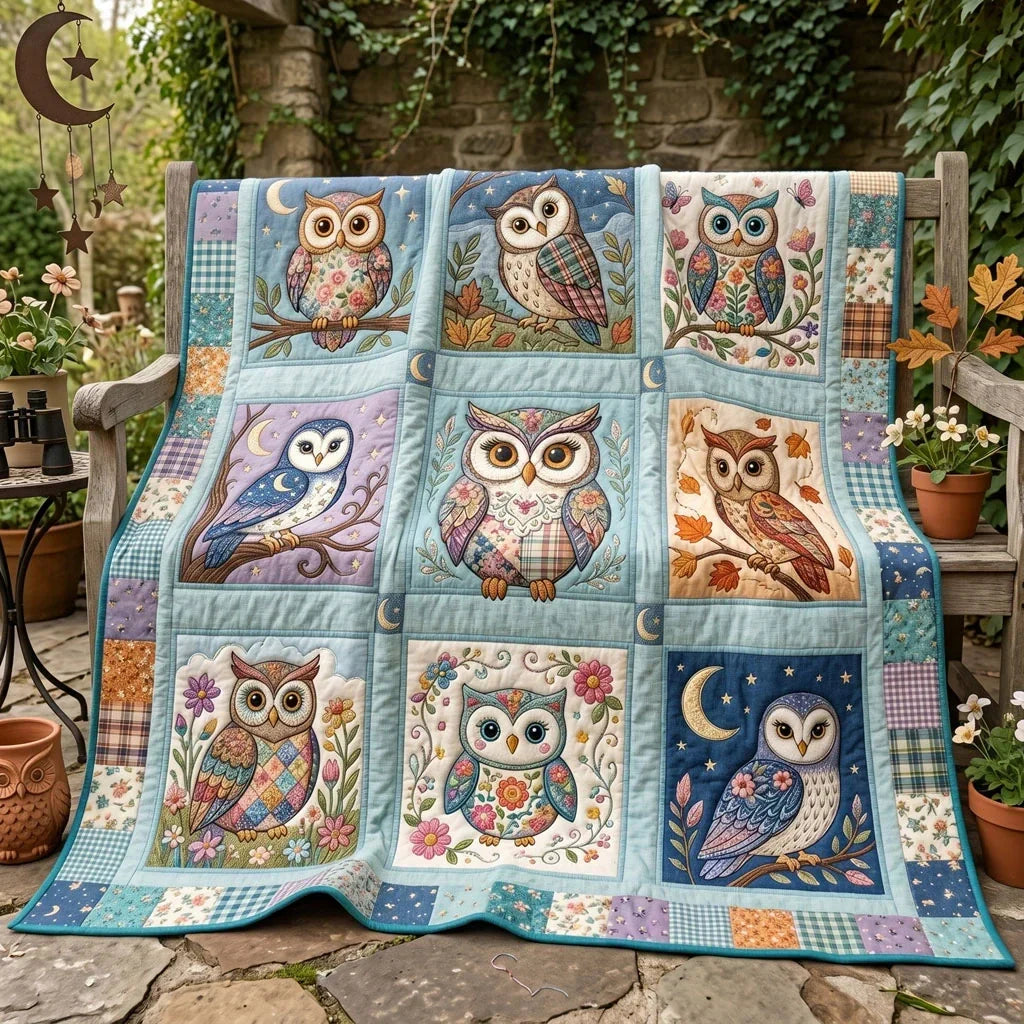 Patchwork Owl Garden Quilt Blanket