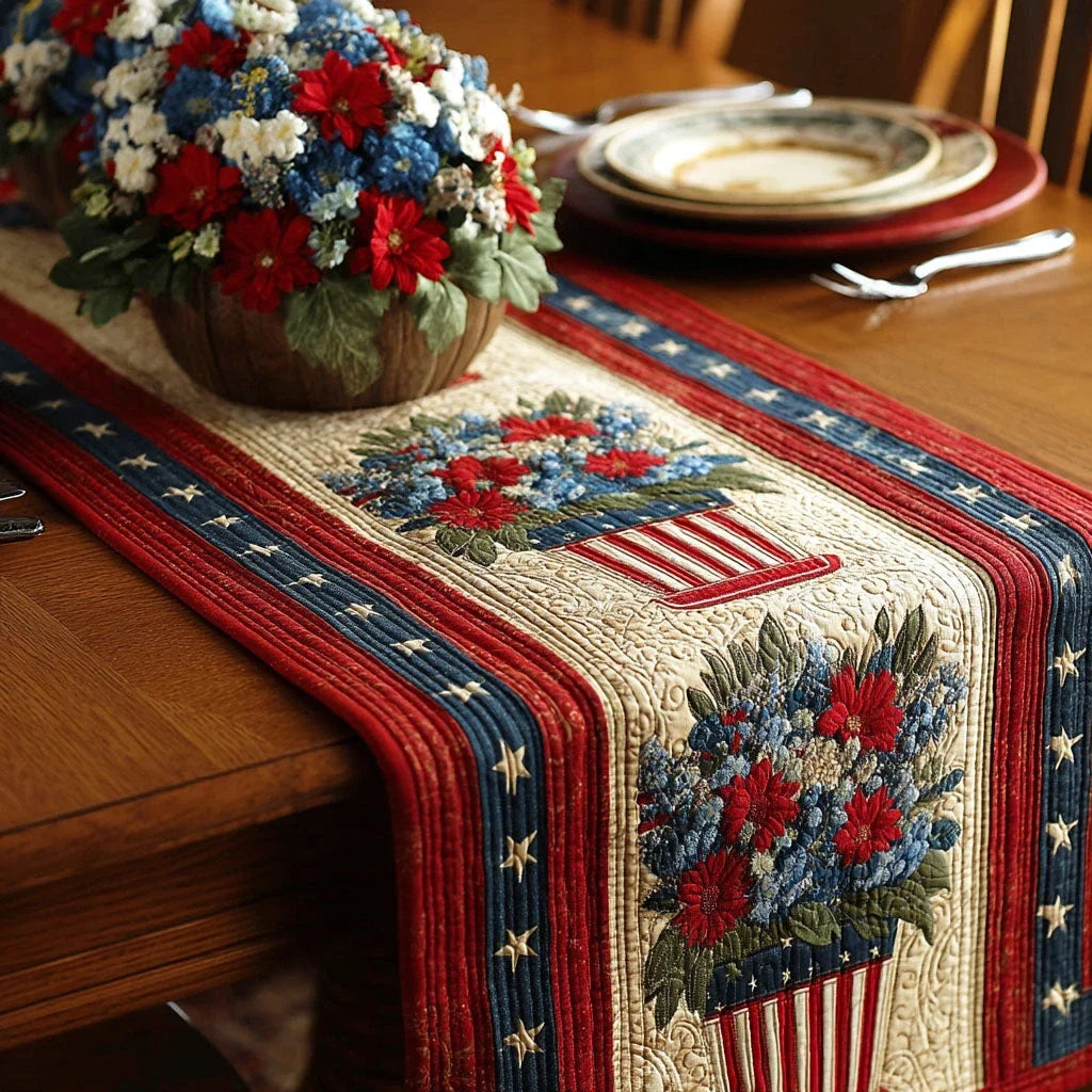 Patriot Blossom Quilted Table Runner