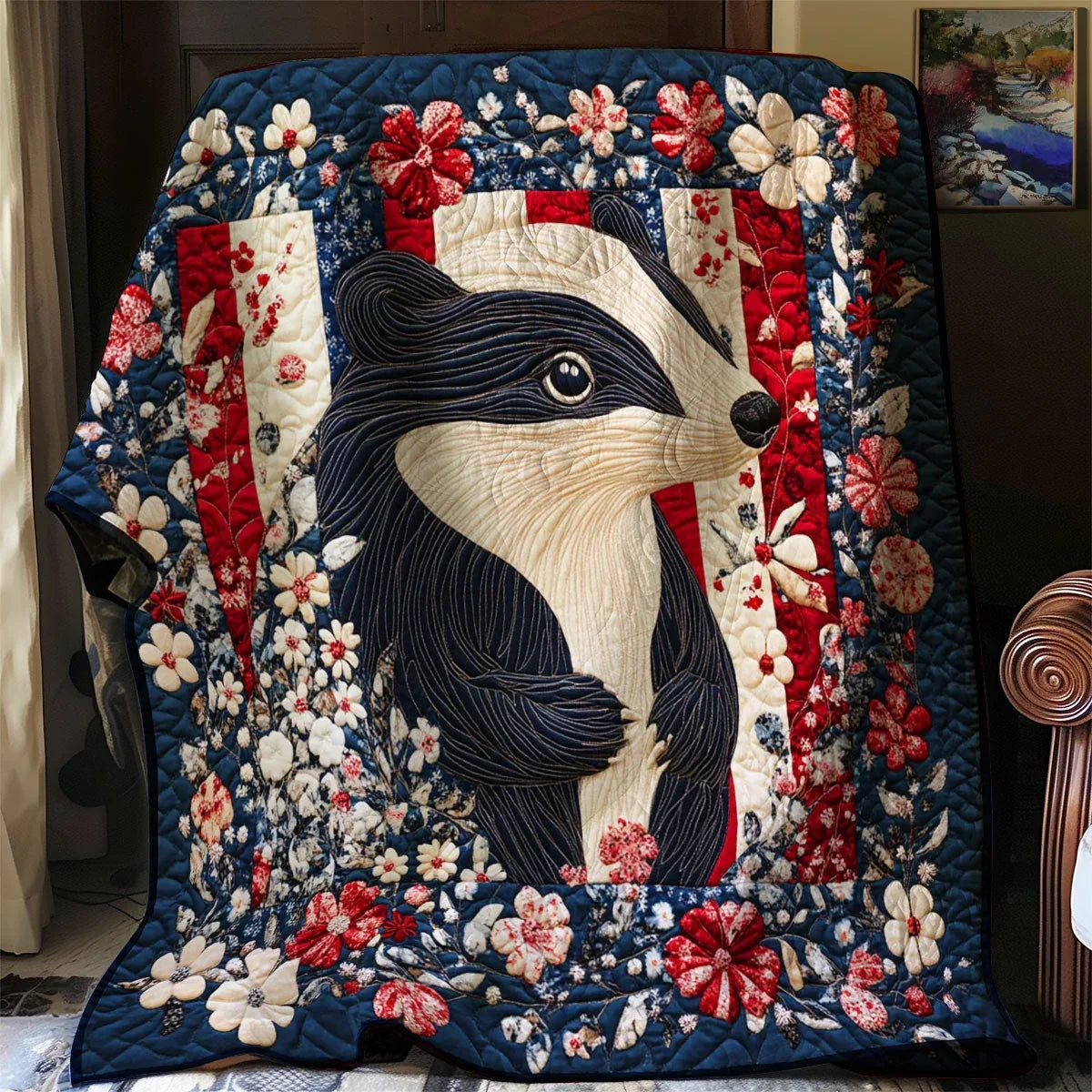Patriotic Badger Quilt Blanket